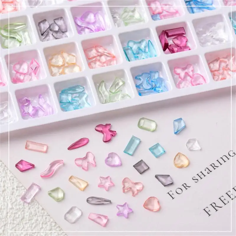 Clear Heart Crystal Nail Art Decoration 4-6Mm Resina Flat Nails Charm Japan Ice Through Jelly Nail Parts Decor