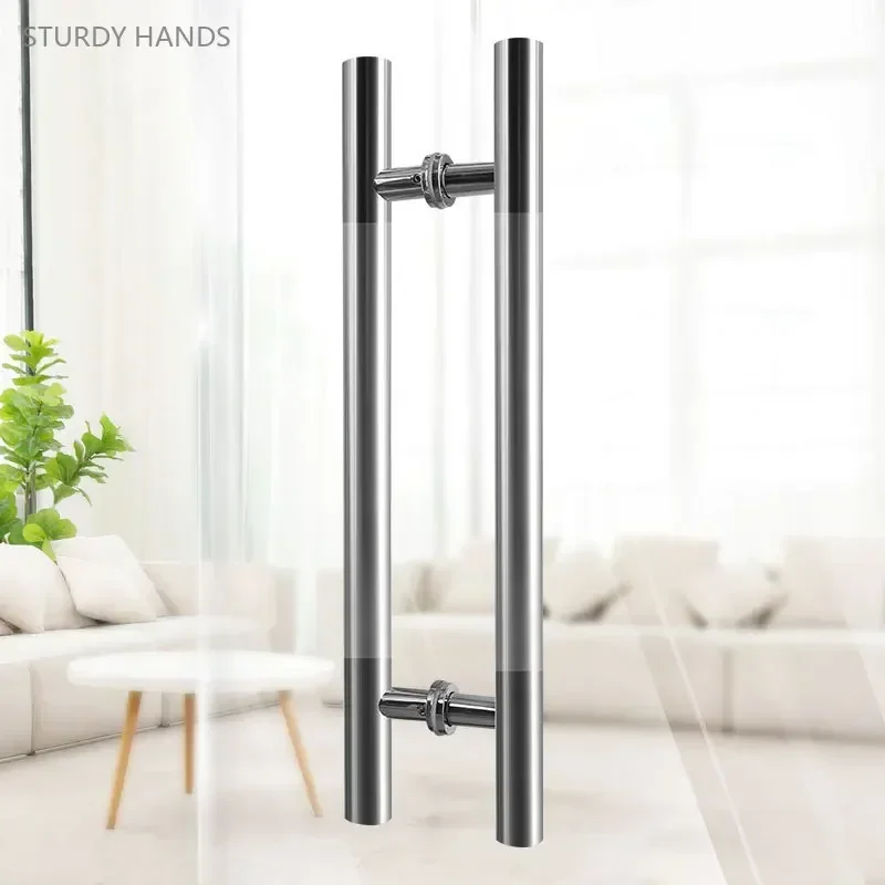 มือจับประตูกระจกกลม1คู่ประตูบานเลื่อนสแตนเลสประตูบานเลื่อนประตูห้องน้ำราวจับแบบหนาอุปกรณ์ปรับปรุงบ้าน 1