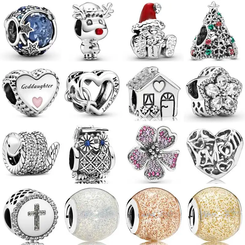 

Sparkling Stars Sweet Tutor Girly Heart Red Nose Reindeer 925 Sterling Silver Charm Beads Fit Fashion Charm Bracelet DIY Women's
