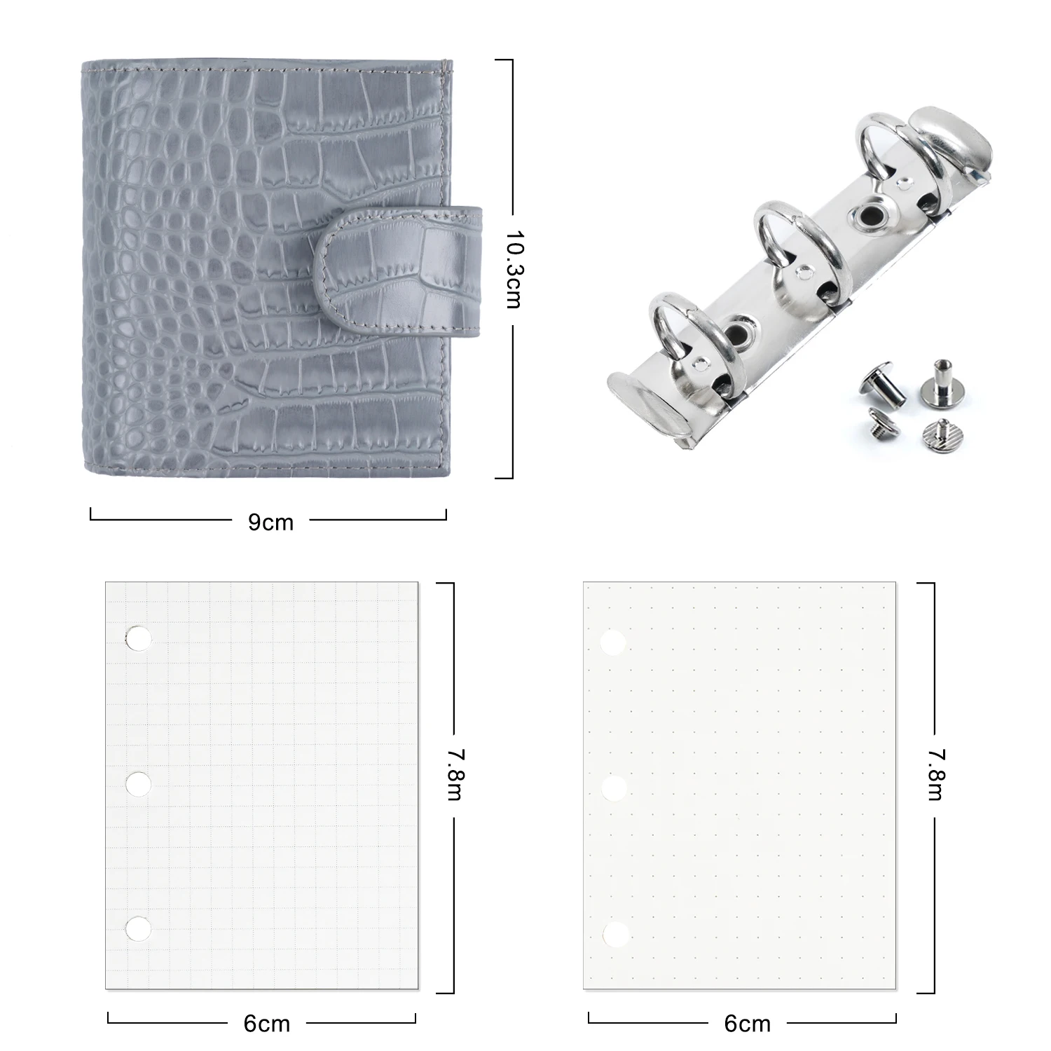 Moterm Regular A9 Size Rings Planner Croc Grain Cowhide 3-hole Mini Rings Notebook with 19MM Rings Organizer Journey Diary 2
