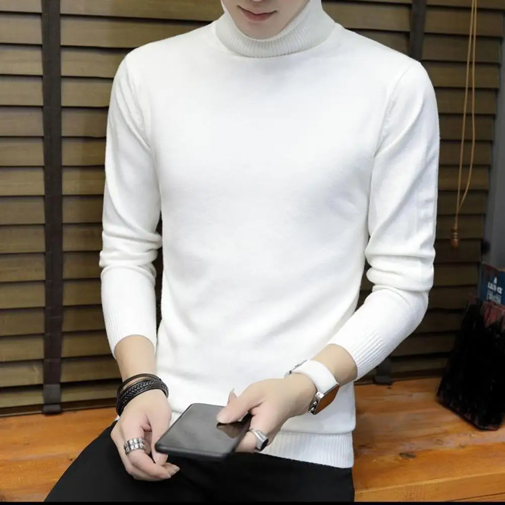

Solid Color Sweater Stylish Warm Men's Turtleneck Sweaters for Autumn Winter Slim Fit Windproof Long Sleeve Design Versatile