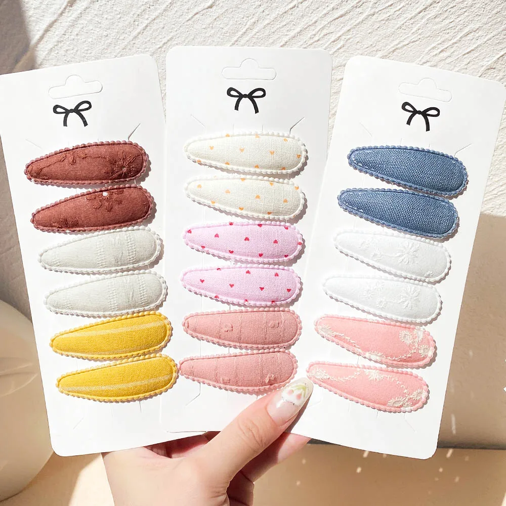 

6Pcs Embroidered Hair Clips Kids Girls Waterdrop Shape Sweet Hairpins Print BB Clips Barrettes Headwear Hair Accessories Gifts