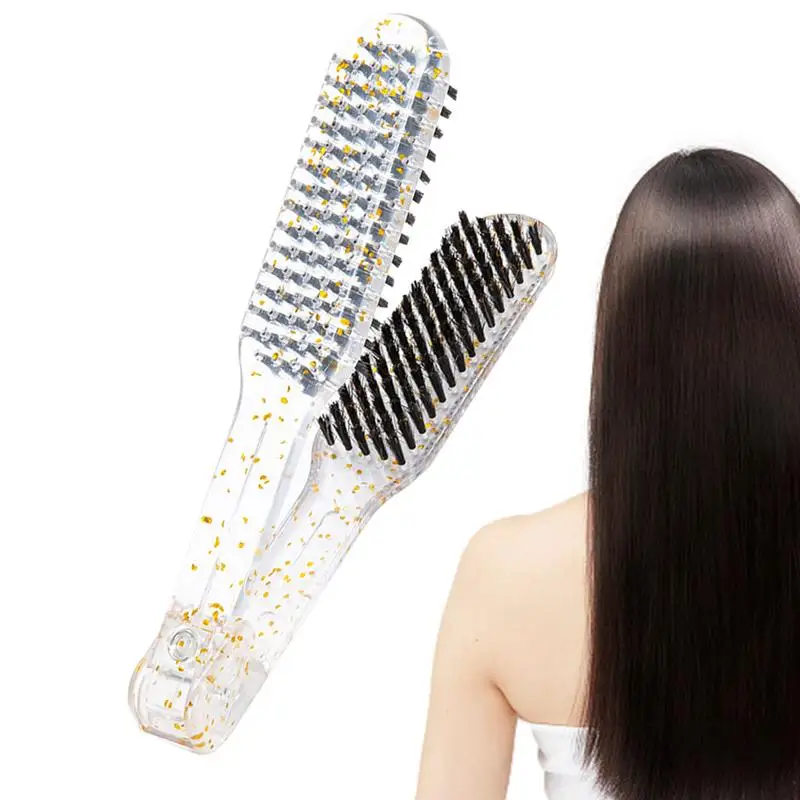Hair Straightener Brush For Thick Hair Straightening Brush Hair Straightener Comb V Shape Comb Clamp Boar Bristles Brush