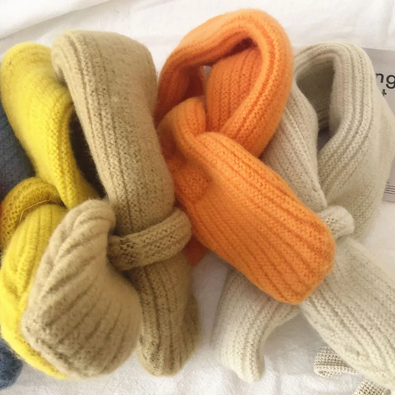 Korean Candy Color Baby Scarf Knitted Wool Warm Cross Children'S Scarves Autumn Winter Toddlers Kids Baby Boy Girl Snood Scarves