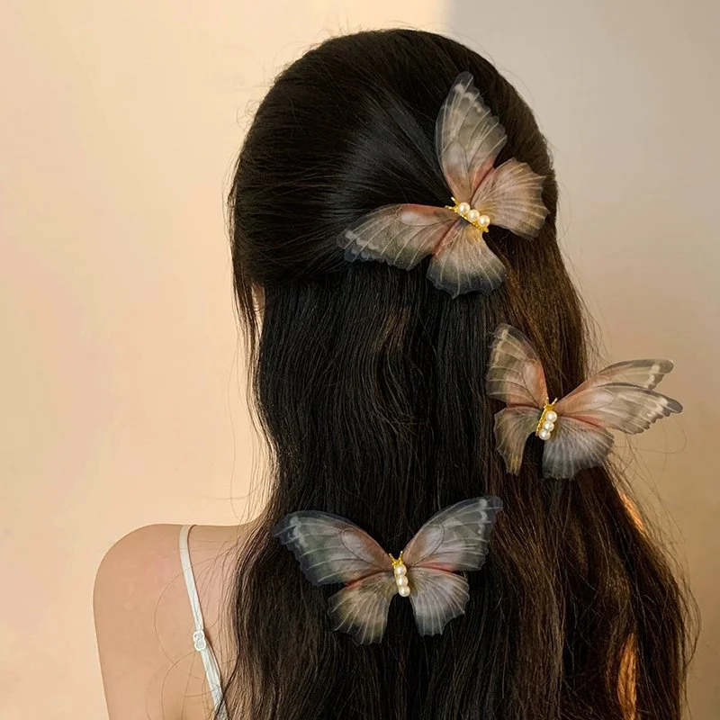 

Cute Retro Butterfly Hair Clips Side Clip For Women Girls Sweet Moving Wings Pearl Barrette Headwear Hair Accessories Gifts