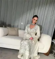 Elegant V-neck Evening Dress Appliques Beaded Tassel Prom Party Gown A-line Long Formal Ocassion Gowns Satin فستان حفلات الزفاف 3