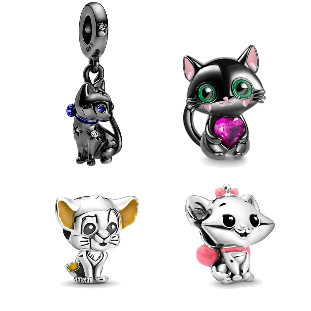 Pet Cat Charm Sparkling Dangle Charm Silver Plated Fit Pandora Charms Silver 925 Original Bracelet for Jewelry Making