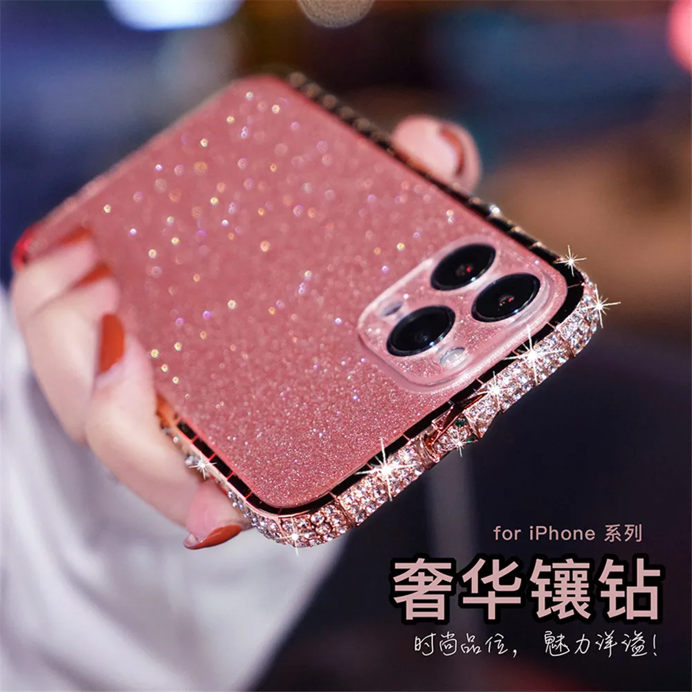 Glitter Diamond Metal Bumper Case iPhone 11 12 13 14 15 Pro Max Rhinestone Cover iPhone 14 Plus X Xs XR Xs Max