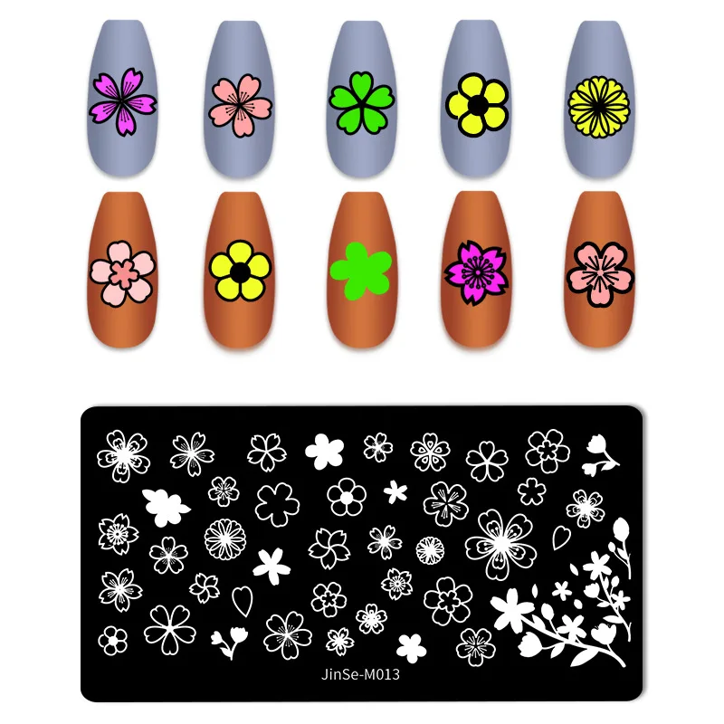 Lotus Flowers Nail Stamping Plate Stainless Steel Template Flower Pattern Rectangle Template Manicure Nail Art Stamp Image Plate 5
