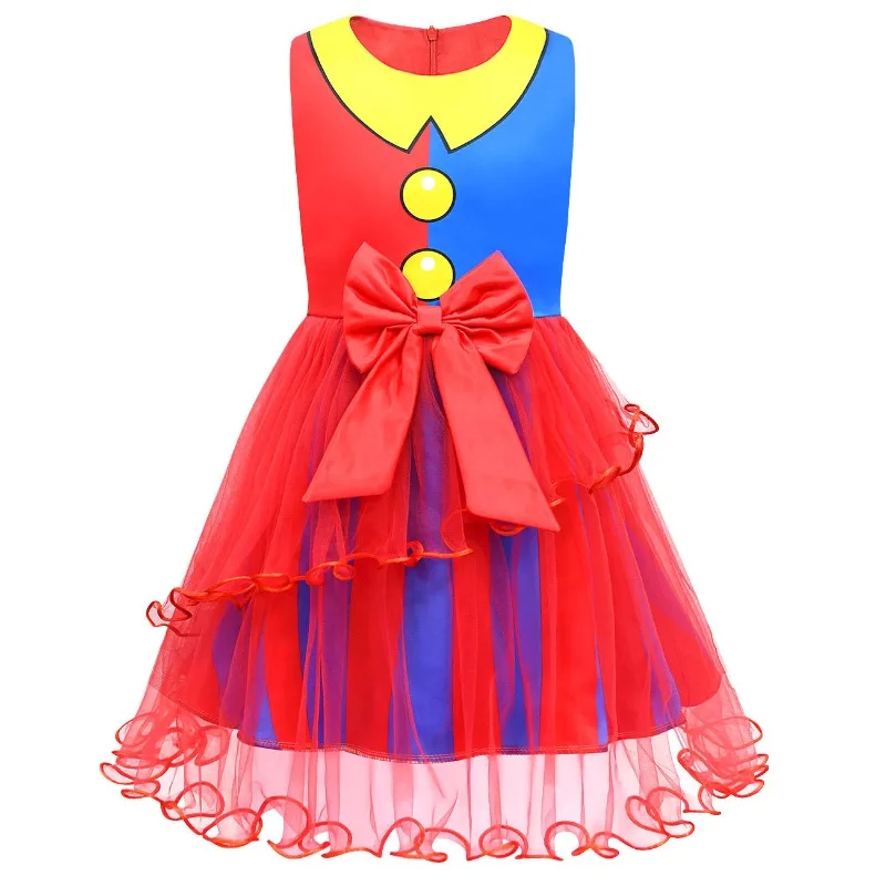 The Amazing Digital Circus Pomni Kids Cosplay Costume Girls Princess Dress Bag Mask Children Halloween Cartoon Summer Dress