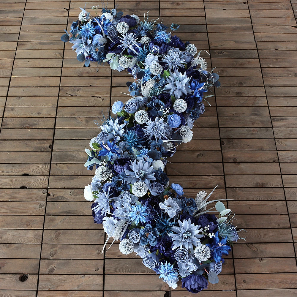 JAROWN Blue Flowers Row Table Centerpiece Artificial Silk Rose Flower Ball for Wedding Events Party Backdrop Arrangement Props