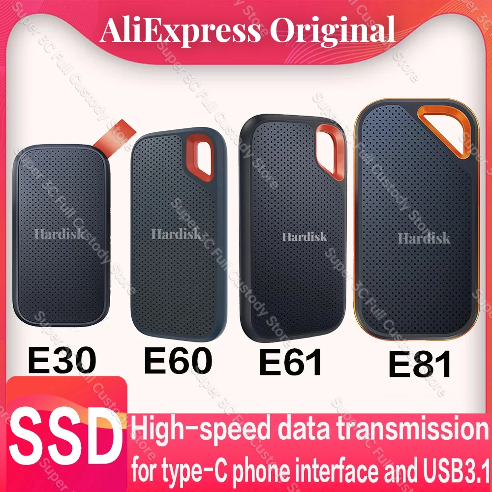 

Original hard disk E61 Extreme Portable PSSD 1TB 2TB 4TB Up to 1050MB/s USB 3.2 Gen 2 IP65 Water External Solid State Drive Ps5