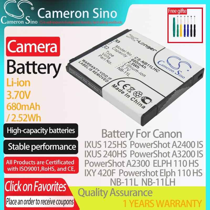 Batteria Cameronsino Per Canon Ixus 125Hs Powershot A2300 Ixy 420F Ixus 125 Hs Elph 110 Hs Adatto Per Canon Nb-11Lh Batteria Della Fotocamera