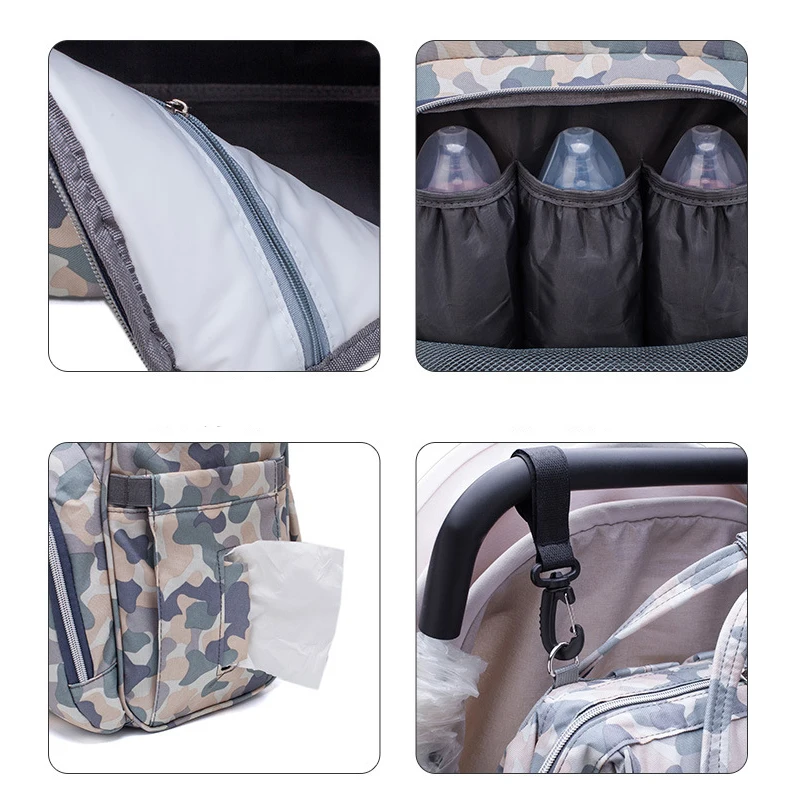 LEQUEEN Fashionable Camouflage Color Diaper Bag for Mommies Large Capacity Well-Organized Space Maternity Backpack for Strollers 4