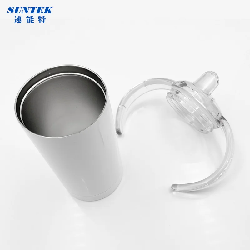 RTS Sublimation Blank 12oz Double Walled Stainless Steel Insulated Baby Straw Holder Sippy Cup Double Handle With Teat