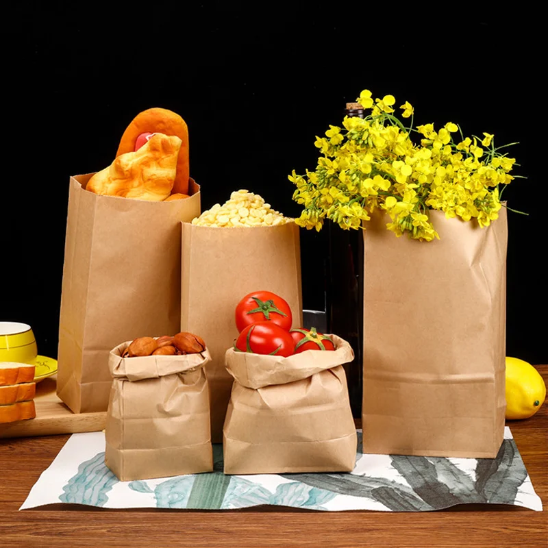 25/50pcs kraft paper bags brown exquisite gift bag recyclable takeout bags food baking packaging bag candy storage kraft paper bags