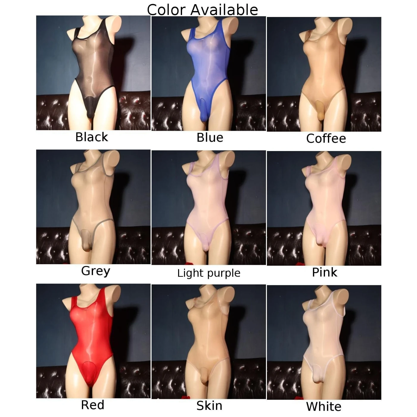 Men's Transparent Oily Glossy Bodysuit Cock Sheath Erotic Swimsuit High Cut Sleeveless Jumpsuit Elastic Seductive Leotard