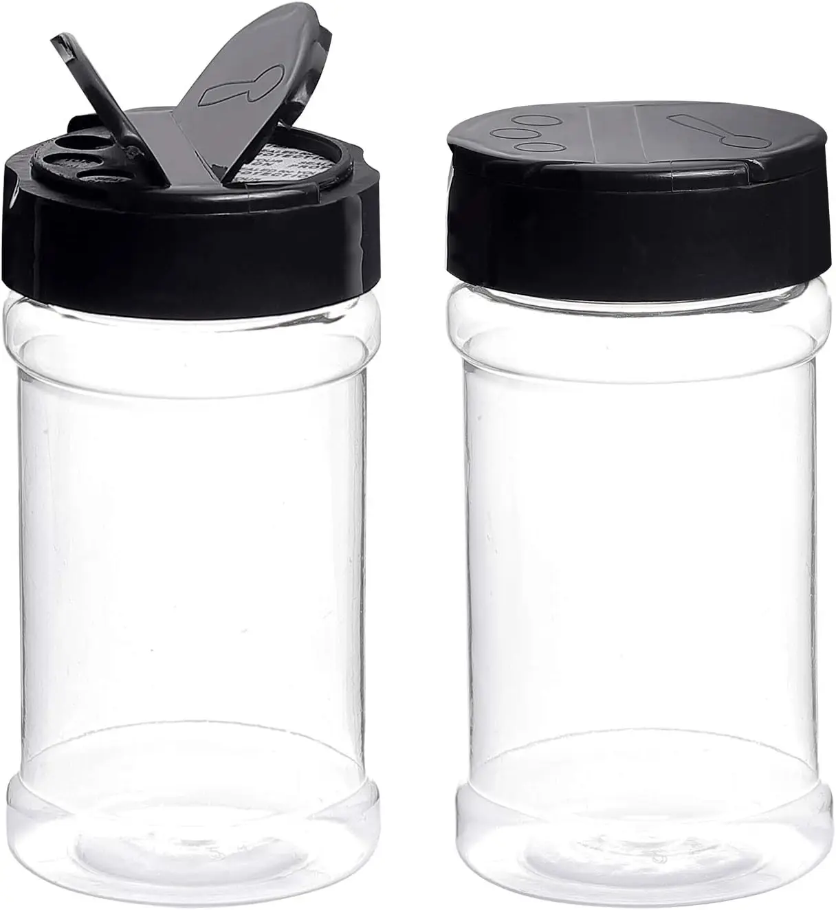 6 Pack 8oz Plastic Spice Jars with Black Cap and Shaker Lids for