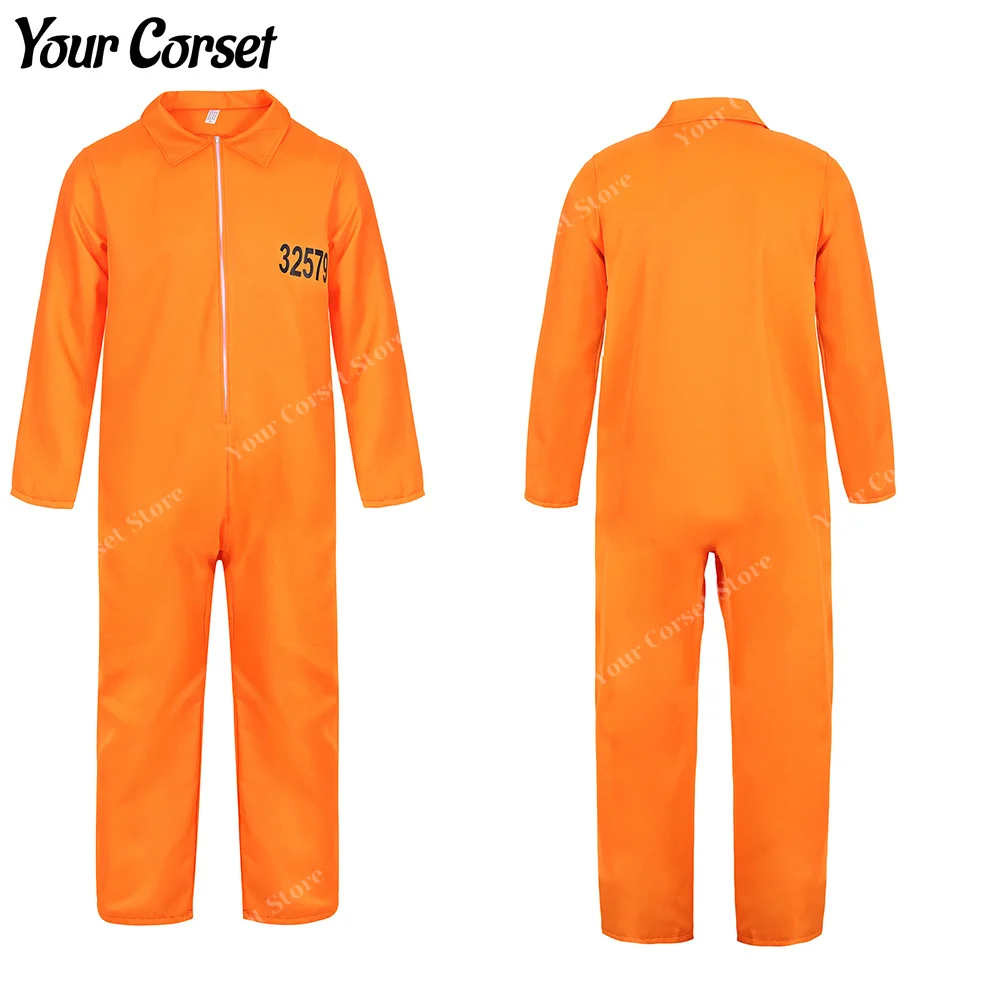 PrisonerJumpsuitMenInmateHalloweenCostumeCosplayOrangePrisonUniformAdultCarnival