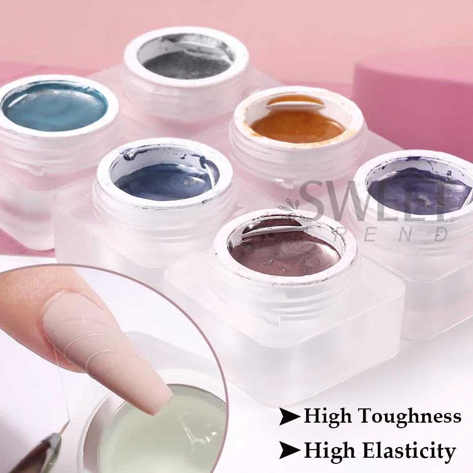 6pcs Semi Solid Metallic Line Gel Nail Polish Gold Spider Wire Glue DIY Stripe Flower Drawing Painting French Manicure Varnish
