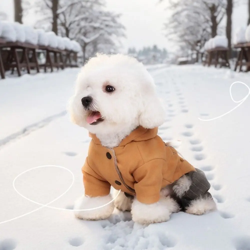 패션 두꺼운 네발개용 옷 부드럽고 편안한 강아지 겨울 코트 따뜻한 모자 달린 강아지 후드티 데일리 워킹