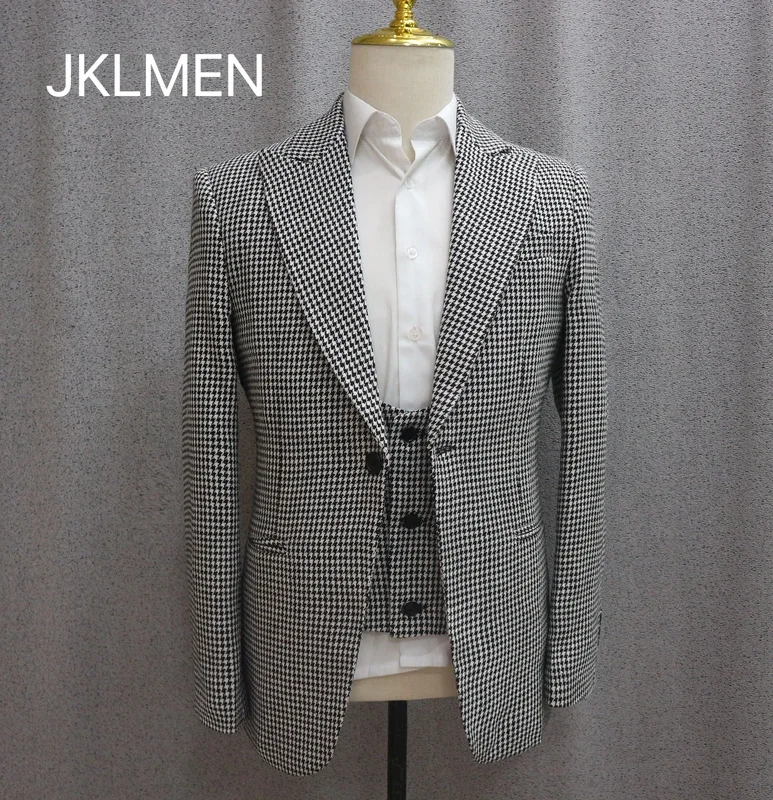 3 Pieces Wedding Prom Dress Slim Fitted  Plaid Blazer Sets Groom Men'S Suit Single Breasted Coat Pant Latest Design Luxury Wear 2