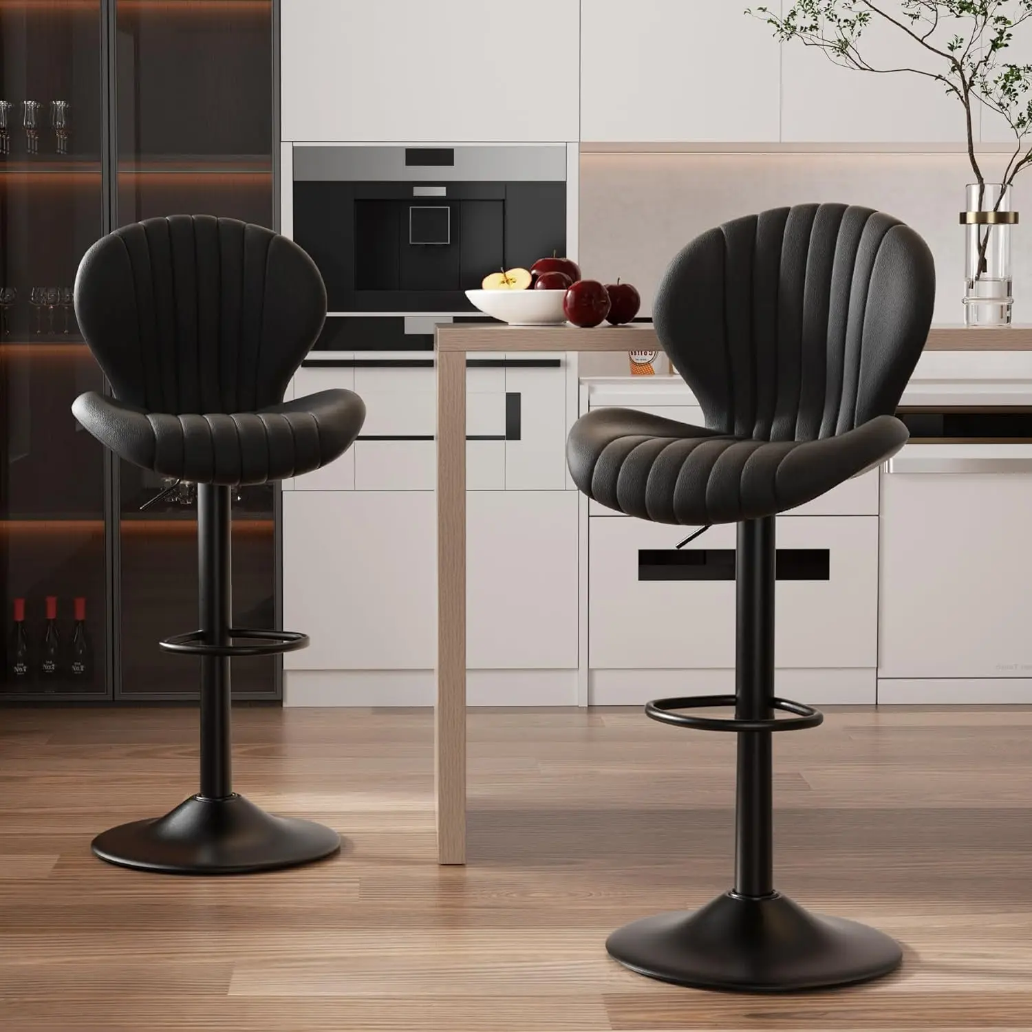 

Bar Stools Set of 2 Modern Swivel Bar Chairs, Barstools Counter Height with High Backrest, Easy 3-5 Minute Assembly for Bar,