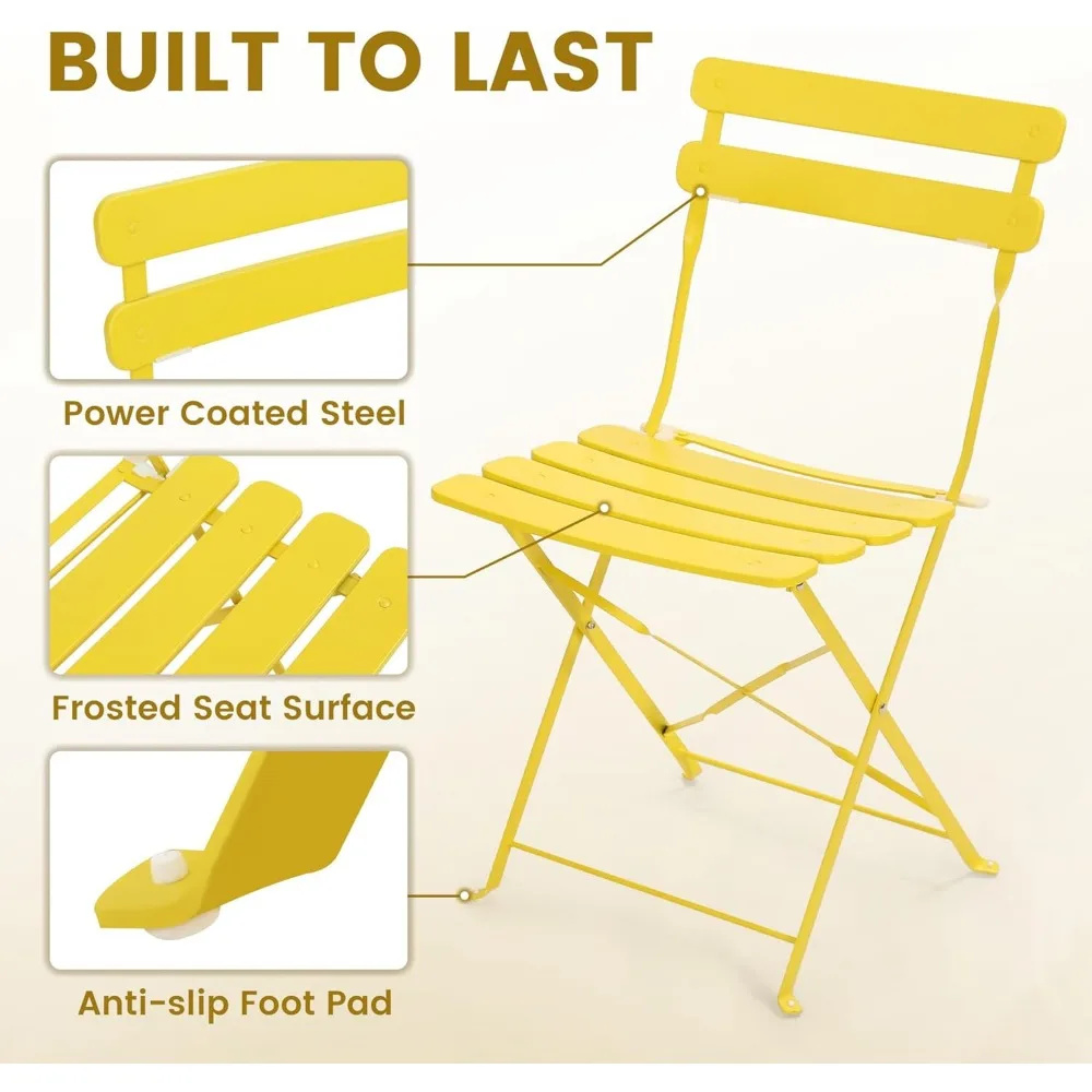 Outdoor 3 Piece Patio Bistro Set, Folding Bistro Table and 2 Folding Chairs, Patio Conversation Furniture Set, Space Savi 3