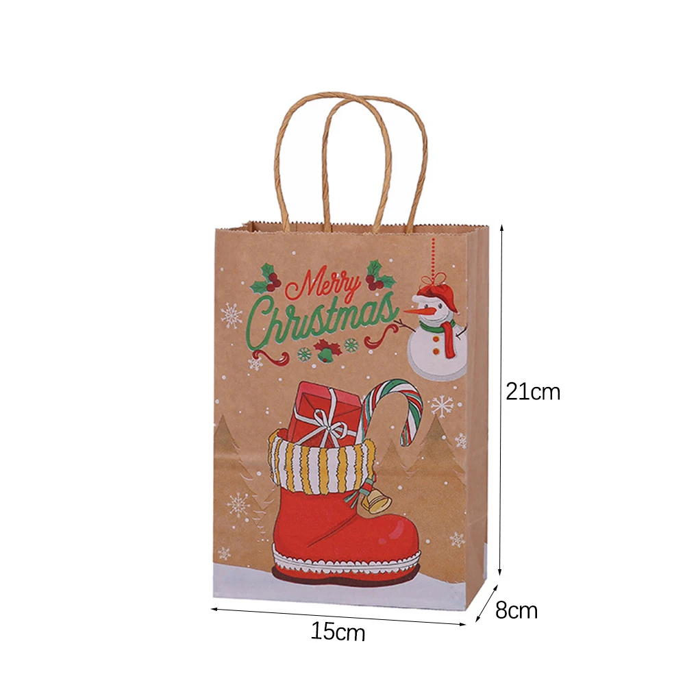 4 Stück Happy Christmas Papier Geschenkt üte Weihnachten Santa Claus Süßigkeiten Keks Tasche DIY Happy Christmas Geschenk Handtaschen für Weihnachts feier – Detail 2