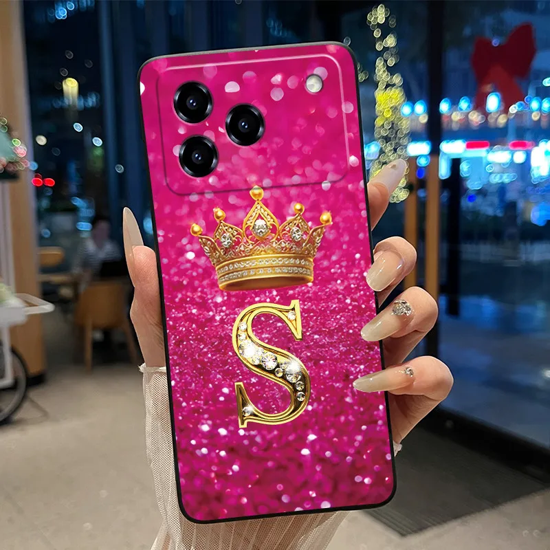 Elegant Shockproof Soft Silicone Black Phone Case with Golden Crown Design