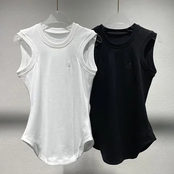 2025 Spring/Summer New Design Solid Color Round-neck Sleeveless T-Shirt Blouse - Slim Fit Women's Style 1