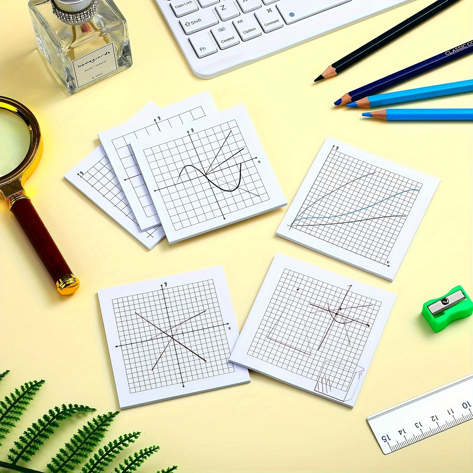 Chart Paper Sticky Memo Pads - Pack of 6 or 12, 150/300 Sheets - Mini Grid for Office and School Use