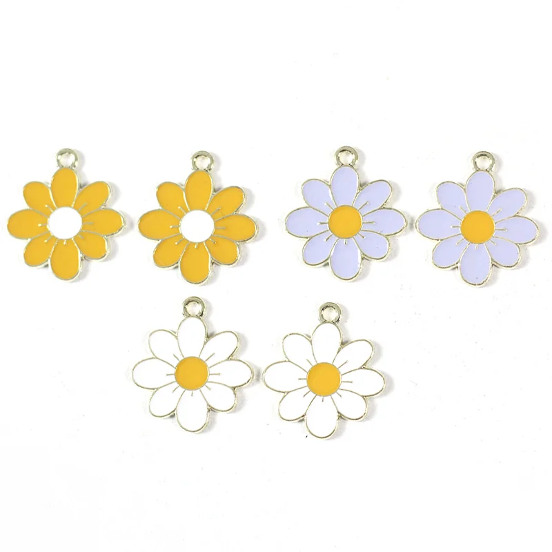 

20pcs Daisy Flower Alloy Enamel Charms Pendants for Jewelry Making Earrings Necklace Key Chains Jewelry Accessories