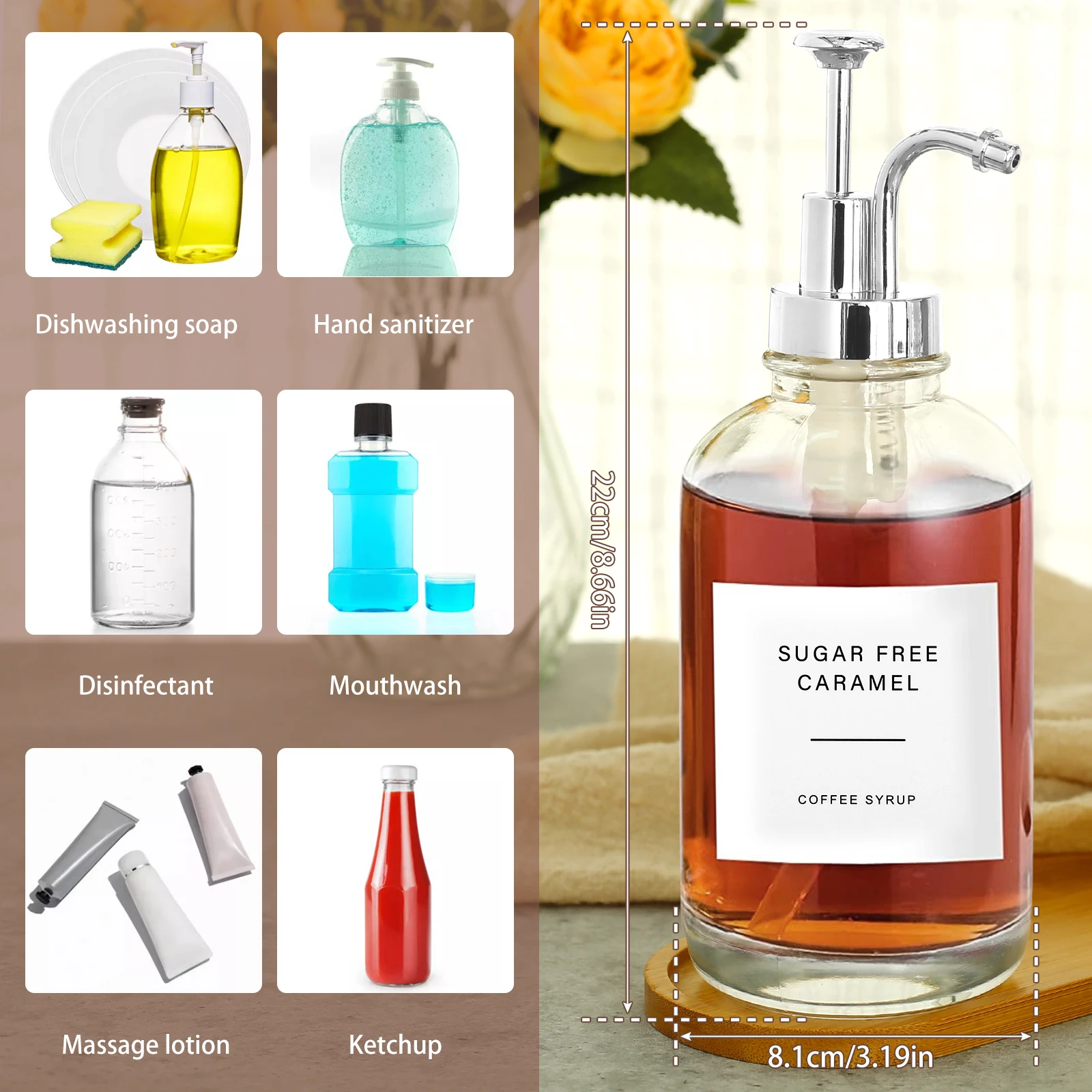 VINATO 2er Set l Und Essig Spender Mit Bambus Tablett - 500ml Glasflaschen  Mit Pumpe & Etiketten