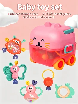 Set di Giocattoli Sensoriali per Neonati: Sonagli, Massaggiagengive, Giocattoli a Forma di Gatto, Regalo Educativo STEM per Bambini e Bambine