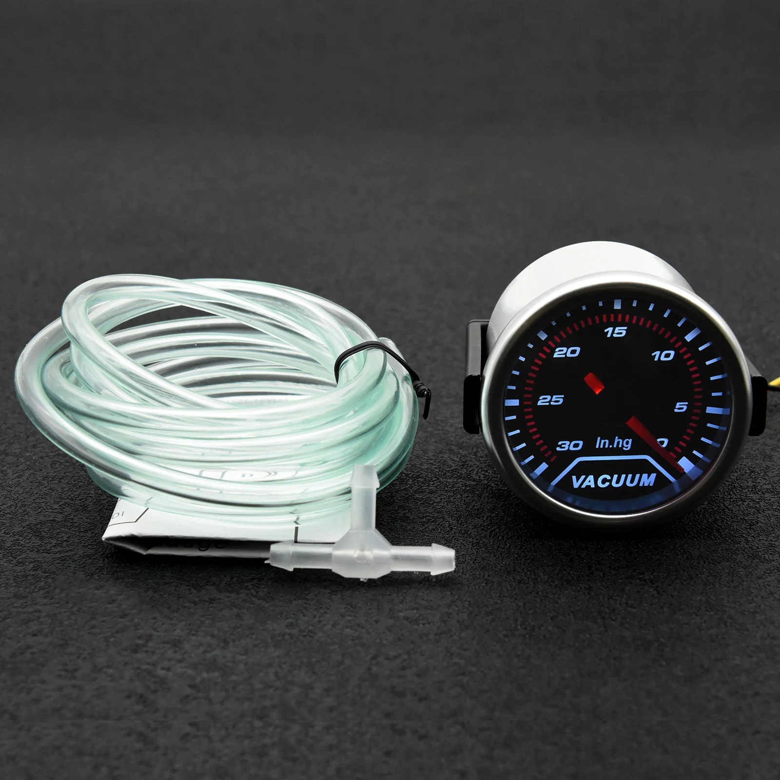 2" 52mm Automobile Car Vacuum Gauge 0-30 In.Hg Universal Smoke Lens Face Vacuum Meter Gauge for Gasoline Car 12V