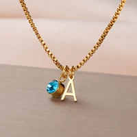 Lemegeton Custom Letter Necklace with Birthstone Personalized Name Initials Charm Jewelry Couple Zircon Pendant Birthday Gifts