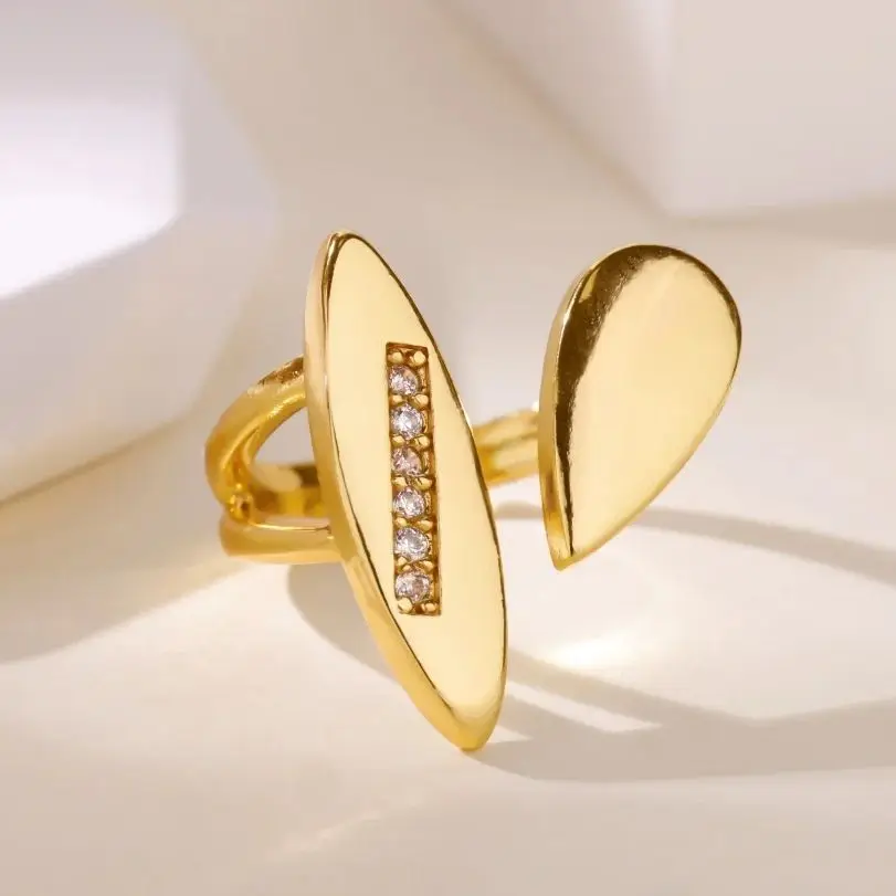 Zircon WaterDrop Rings Geometric 18K Gold-Plated Stainless Steel