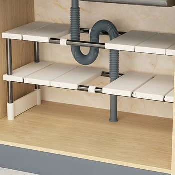 Scaffale portaoggetti regolabile sotto il lavandino, organizer espandibile per armadio da cucina e bagno, portavasi multistrato salvaspazio durevole 1