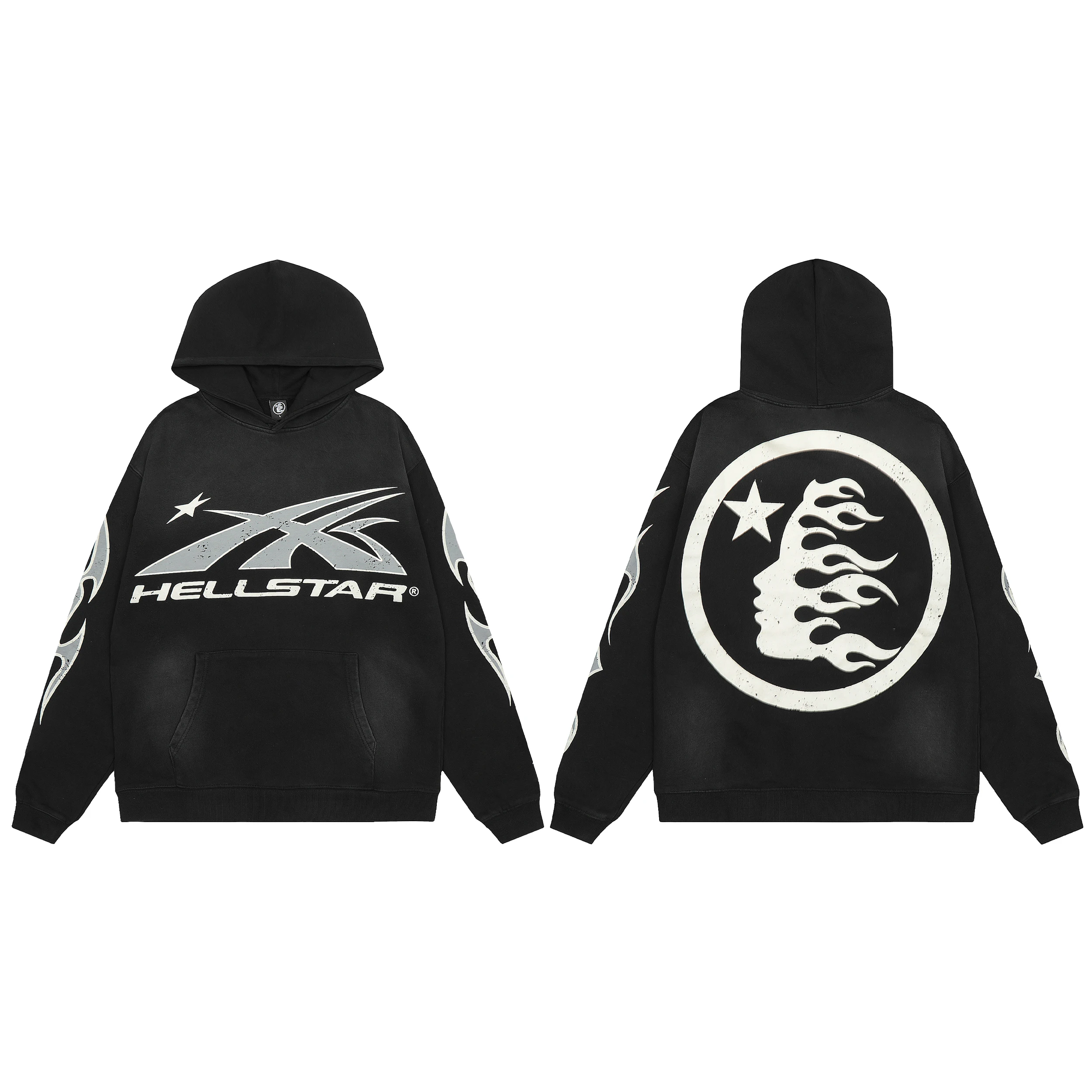 

2023 Hellstar High Street Vintage Wash Water do old casual alphabet print men's and women's loose-fitting hoodies