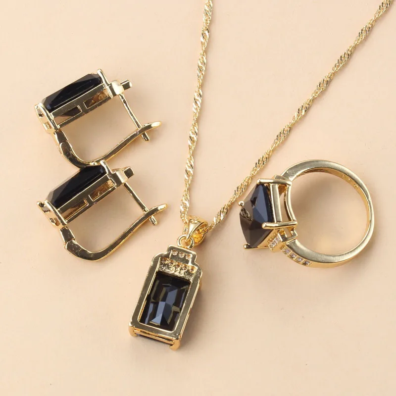 Bridal Jewelry Sets Arab Gold Color Dubai Wedding Costume Black Zirconia Bracelet Clip Earrings African Necklace Sets for Women