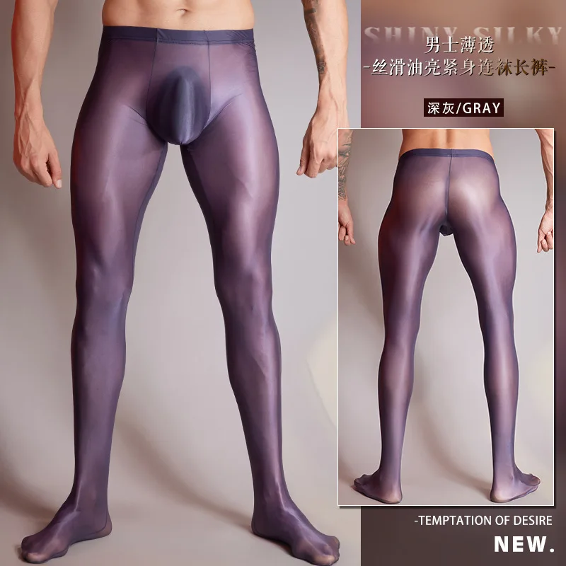Ultra-thin See Through Seamless Men Tight Leggings Male Sexy Low Waist Sheer Elastic Stockings Sleep Bottoms