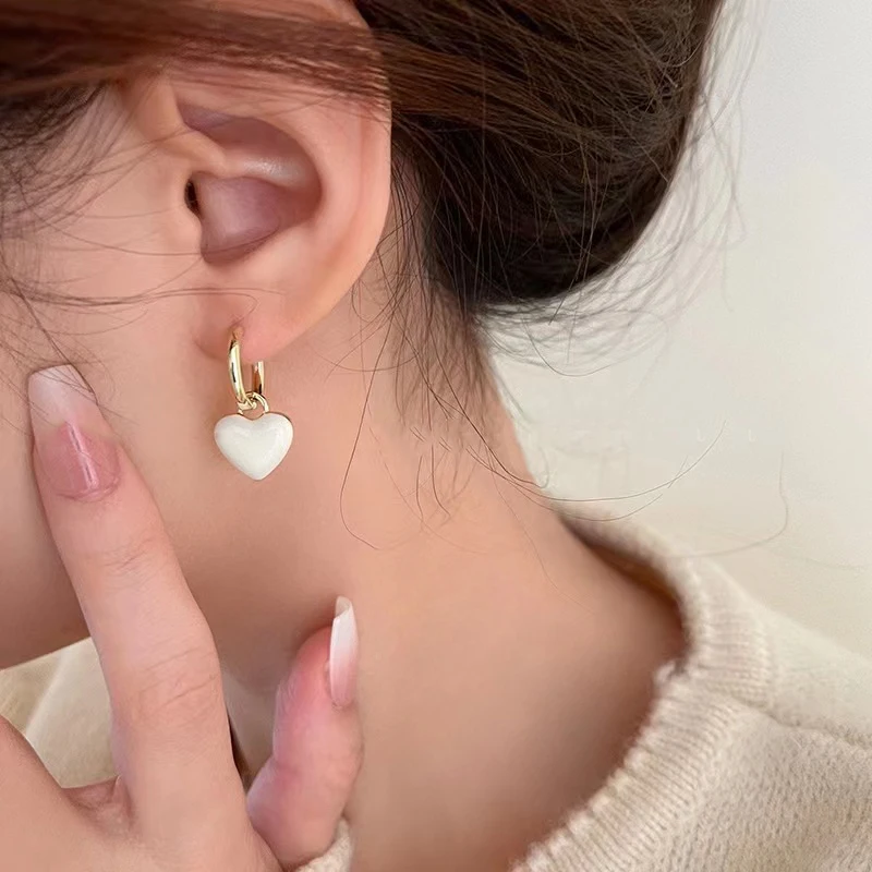 Französische Romantische Süße Doppelseitige Emaille-Herzanhänger-Ohrringe 2025 Modeschmuck Einfache Accessoires für Junge Mädchen – Detail 12