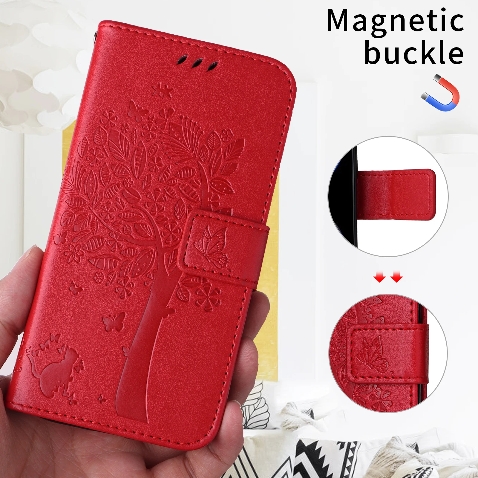Elegant Magnetic Leather Wallet Case with Ample Storage Compartments