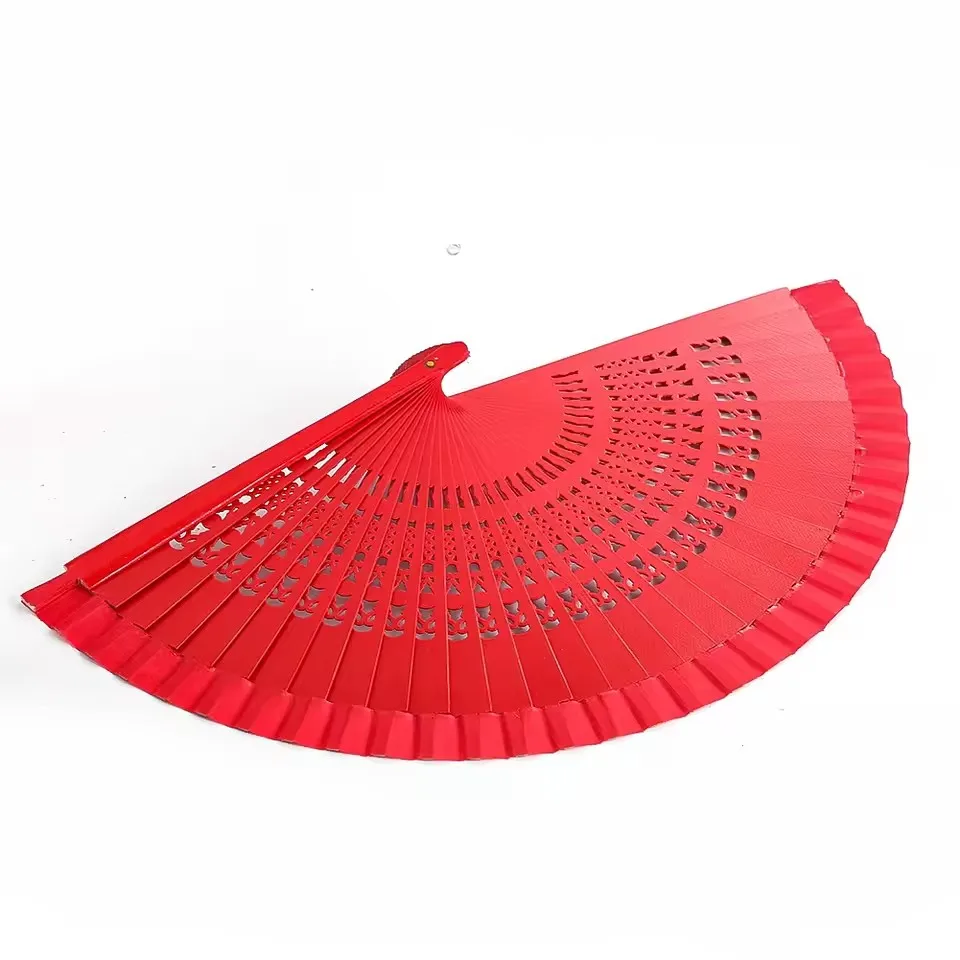 Spanish Wooden Hand held Folding Fan Cheongsam Catwalk Dance Performance Accessories Wedding Celebration Red Fan Decor folding fan hand fan wooden hand fan