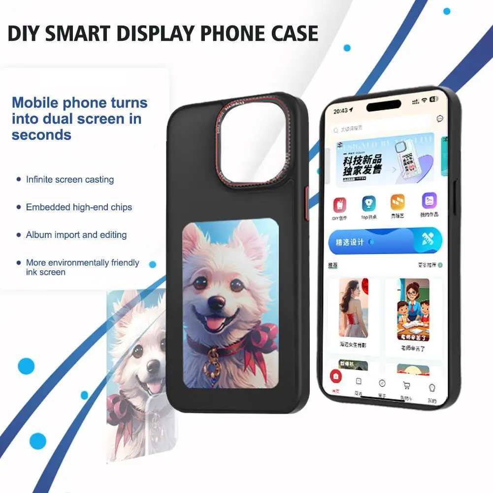 

For IPhone 13/14/15 Pro Max Series Phone Case DIY Display Content Ink Screen Phone Case Black Cute Dog Phone Protective Shell
