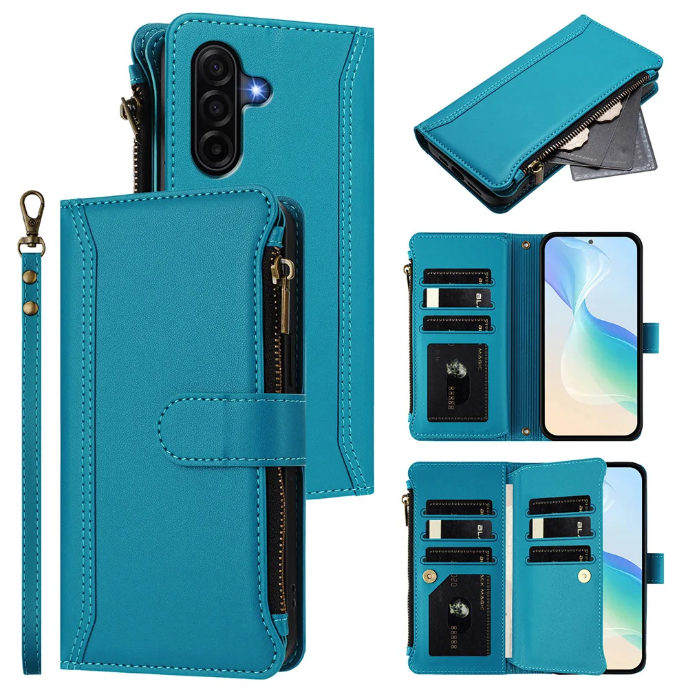 Leather Crossbody Card Wallet Phone Cover with Wrist Strap