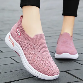 Womens Casual Slip On Sports Shoes Breathable Mesh Soft Soled Low Top Platform Shoes Solid Color Outdoor Shoes Lady Cozy Loafers 4
