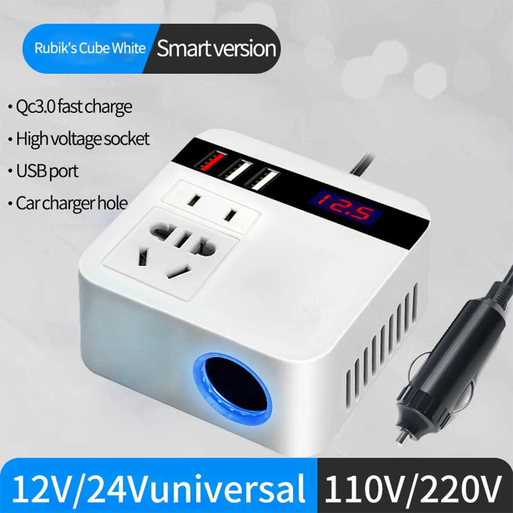 

120W Intelligent Car Power Inverter DC 12/24V to AC 110/220V with USB Output Voltmeter Digital Dislay Power Converter Adapter