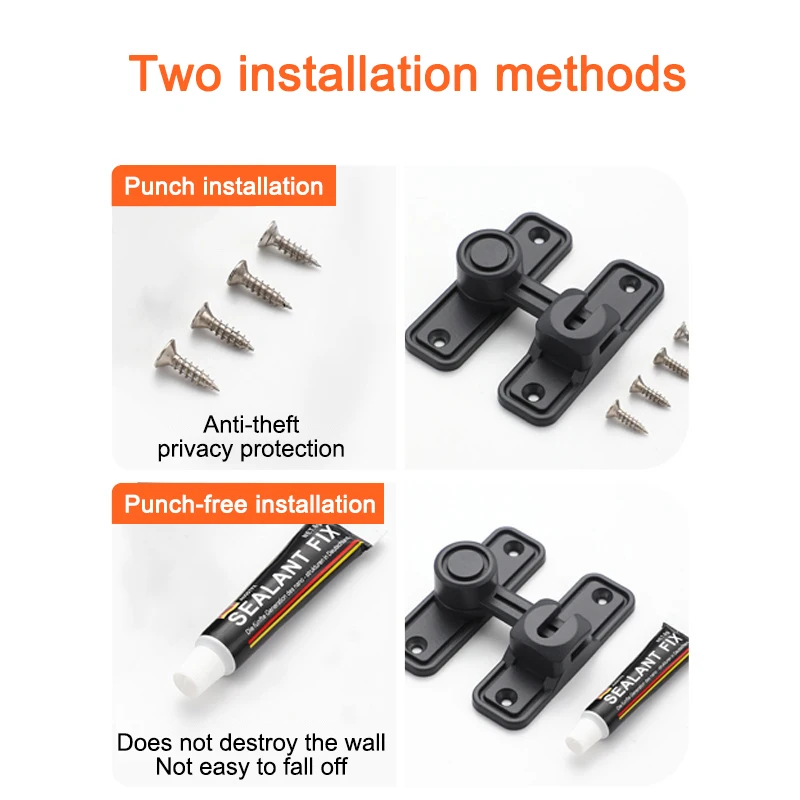 LWZH Dual Purpose Door Latch 90 Degrees Sliding Door Lock Free-punch Interior Door Metal Bolt Zinc Alloy Sliding Door Latch